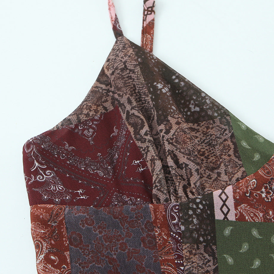 Retro style patchwork camisole dress