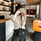 Crewneck Knit Top for Women, Slim Fit Long Sleeve Sweater