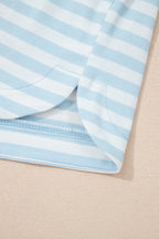 Pink Stripe Contrast Neck Loose Tee and Drawstring Shorts Set