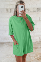 Pink Solid Color Raw Edge Half Sleeve Pocketed Loose Romper