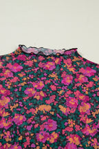 Rose Retro Floral Printed Mesh Short Sleeve Top