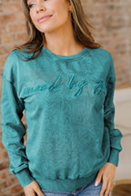 High-rise saved by grace Letter Embroidery Mineral Wash Loose Sweatshirt