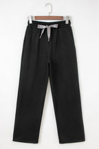 Dearlovers Coffee Fleece Lined Leopard Drawstring Elastic Waist Solid Pants