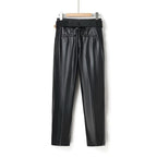 Belted Slim Fit Versatile Skinny Faux Leather Pants for Women