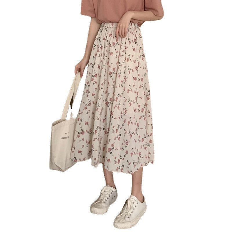 Floral A-Line Midi Skirt Fairy Style Bohemian Chic Lightweight and FlowingSlimming Fit Elegant and Fresh Look