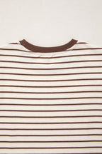 Brown Stripe Ribbed Round Neck Trim Loose Tank Top