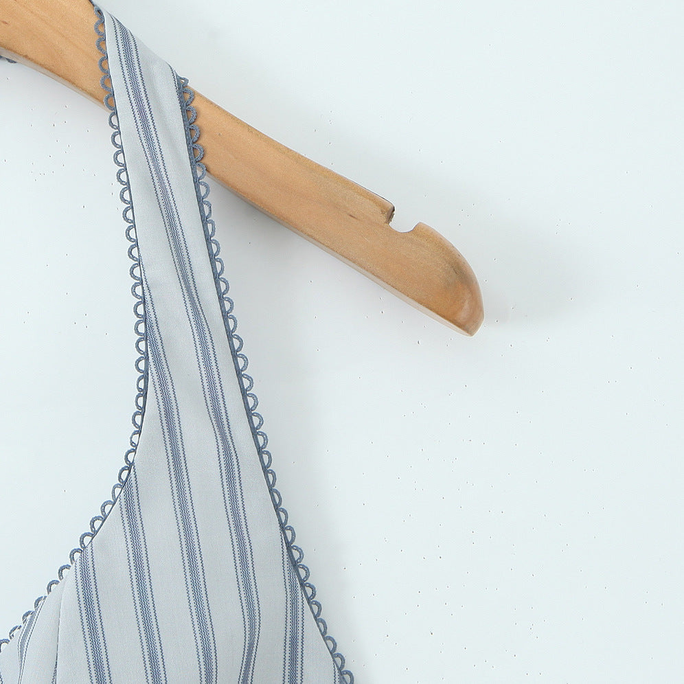 Striped printed bow hanging neck vest dress