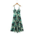 Vacation Style Dark Green Base Crying Rose Print Ankle-Length Dress for Women