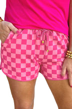 Black Checkered Drawstring Elastic Waist Casual Shorts