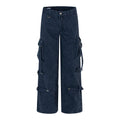 Style High-End Belted Large Pocket Cargo Pants for Men, Retro Streetwear Loose Straight Leg Casual Long Pants