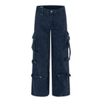 Style High-End Belted Large Pocket Cargo Pants for Men, Retro Streetwear Loose Straight Leg Casual Long Pants