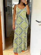 Printed Strapless Backless Maxi Dress