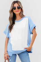 Light Green Color Block Exposed Seam Crew Neck T Shirt