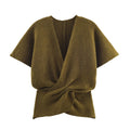 Women's pleated short sleeved knitted sweater