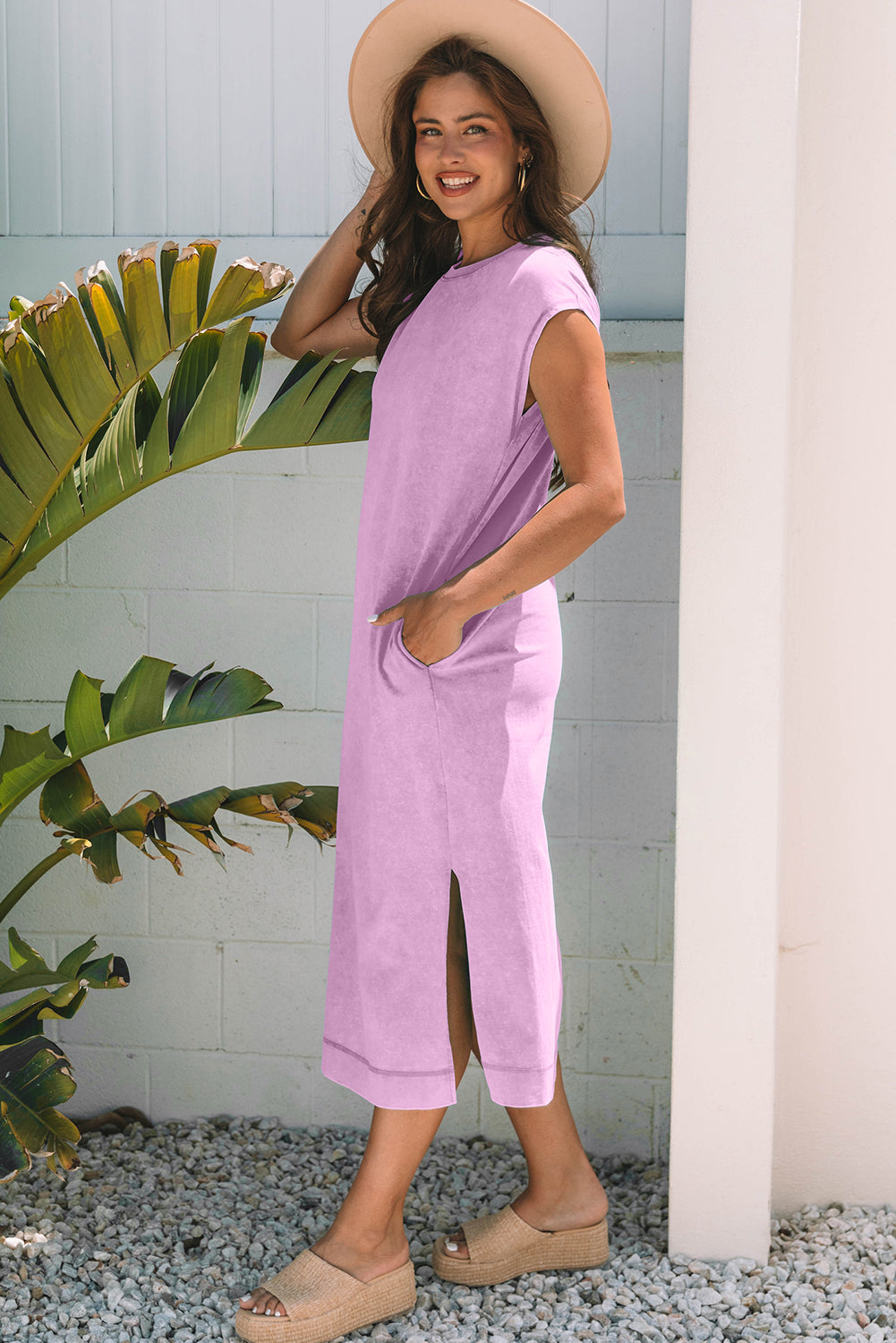 Wisteria Mineral Wash Pocketed T-shirt Long Dress