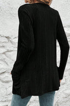 Stone Blue Ribbed Open Front Knitted Top with Pockets