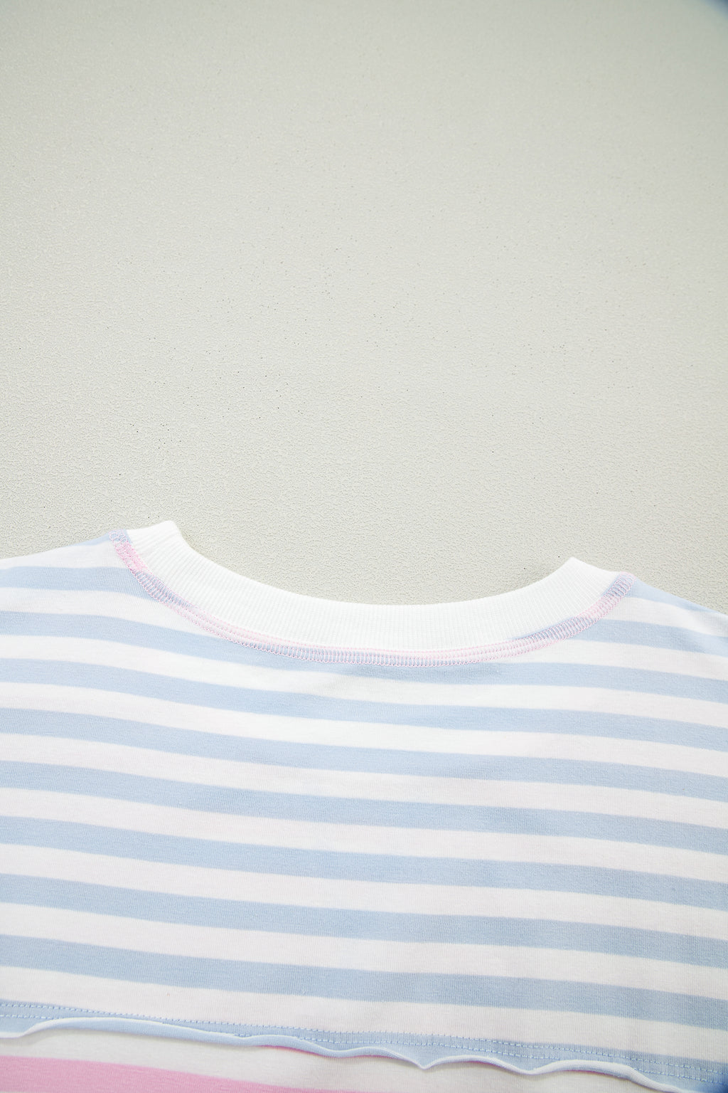Casual Stripe Oversize Dolman Sleeve Patchwork T Shirt