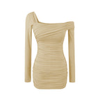 Ruched Off-Shoulder Long Sleeve Slim Fit Bodycon Short Dress