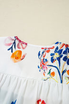 White Floral Print Tassel Tie Bracelet Sleeve Flowy Blouse