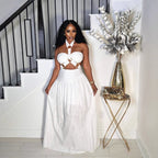 Women's Padded Strapless Top with Halter Neckline and Long Dress Two-Piece Set