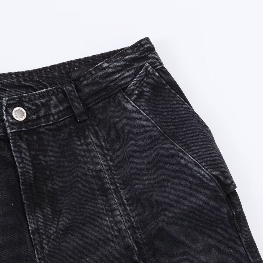 Mid waist wide leg zipper jeans