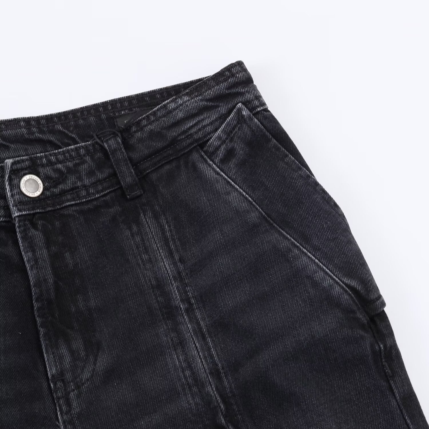 Mid waist wide leg zipper jeans