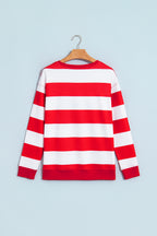 Red Stripe holly jolly Letter Embroidered Pullover Sweatshirt