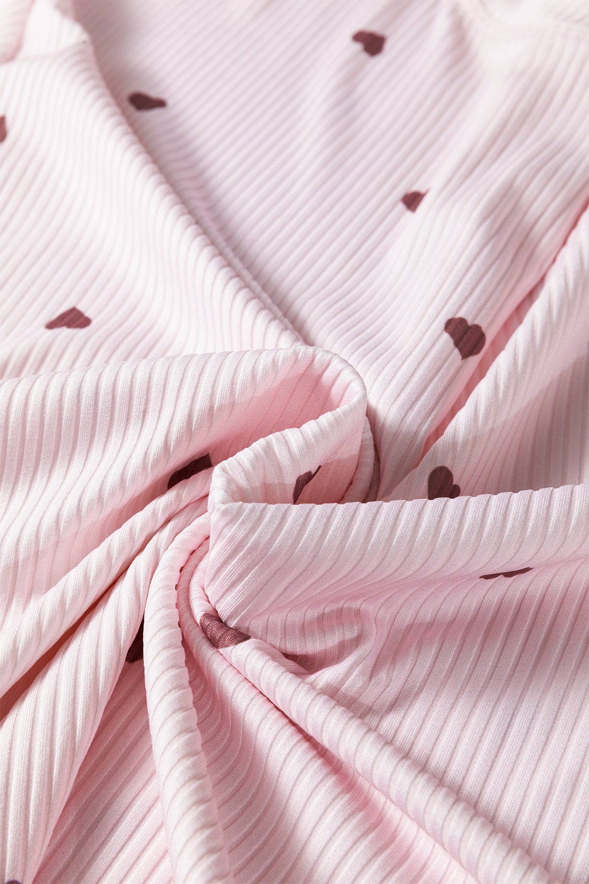 Light Pink Valentine Heart Shape Print Ribbed Knit Short Lounge Set