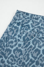 Brown Leopard Frayed Edge Wide Leg High Waist Jeans