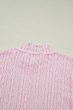 Light Pink Flounced Long Sleeve Mock Neck Sheer Lace Top