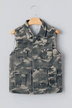 Green Camo Cargo Denim Vest