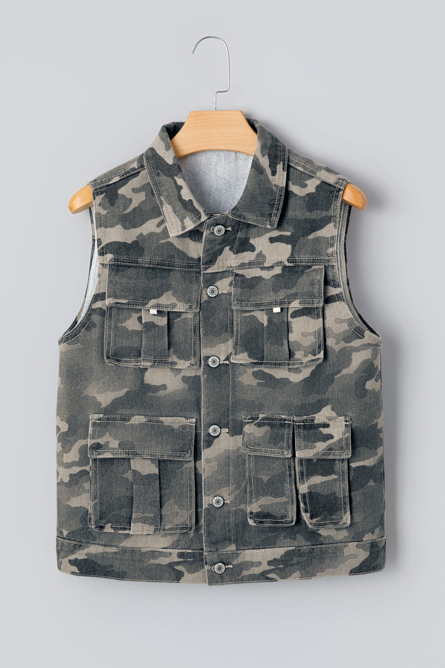 Green Camo Cargo Denim Vest