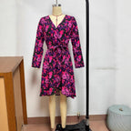 Fashion Sexy V-Neck Tie-Waist Long Sleeve Dress for Women