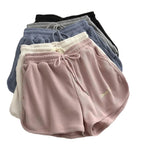 Waffle Knit Sweat Shorts for Women Summer Casual Loose High Waist Home Wear Wide Leg Hot Pants Outerwear