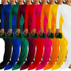 Fashion Women's Solid Color Asymmetrical Neck Single Long Sleeve Long Dress with Pleats
