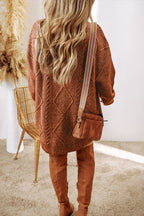 Black Cable Knit Drop Shoulder Loose Fit Sweater Dress