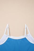 Blackish Green Color Block Edge Ribbed Pocketed Lined Swim Dress