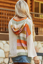 DEAR-LOVER Beige Oversized Colorblock V Neck Hooded Sweater