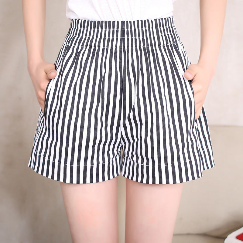 Casual High-Waisted Wide-Leg Striped Shorts for Women, Summer Beach-Style Loose Fit Pants Trendy and Slimming Design