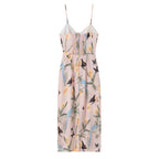 Floral print split suspender dress, long skirt