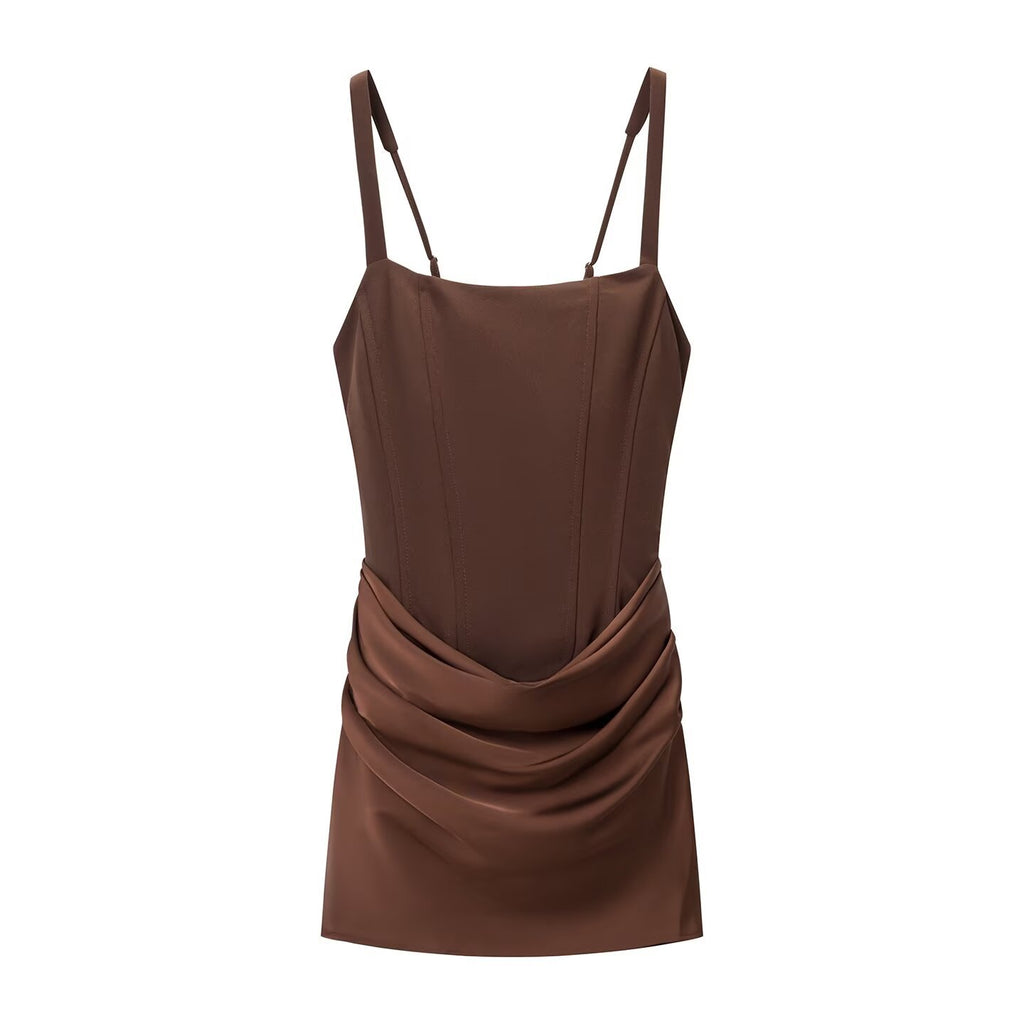 Slim fit sleeveless pleated jumpsuit short skirt