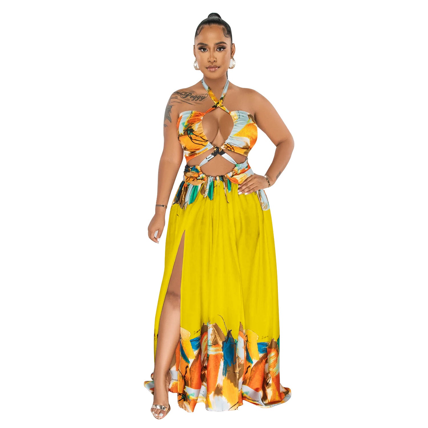 Fashion Women's Tie-front Sleeveless Wrap Bodycon Long Dress