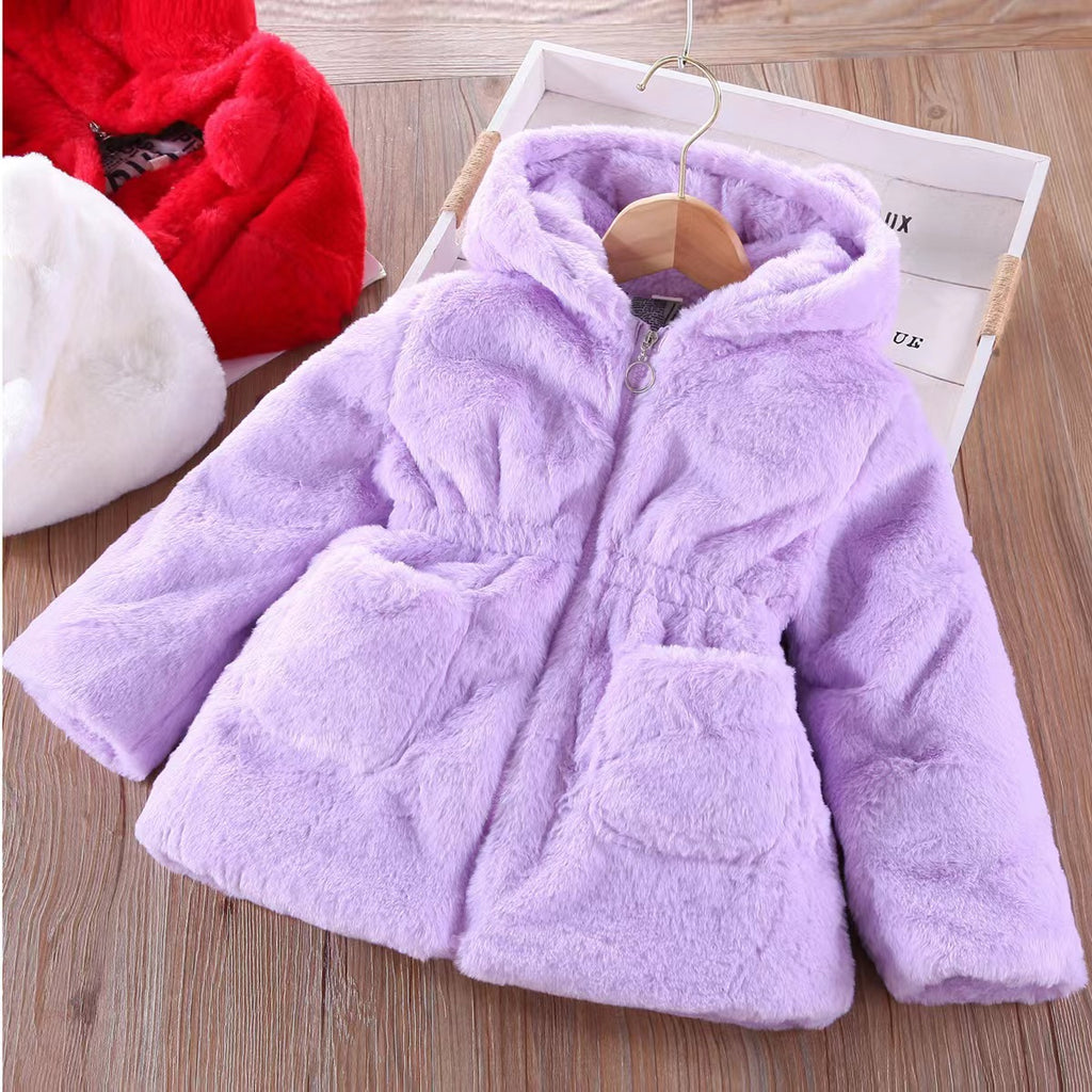 Girls Thick Faux Fur Padded Coat Winter Warm Kids Outerwear Jacket