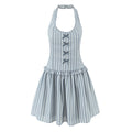 Striped printed bow hanging neck vest dress