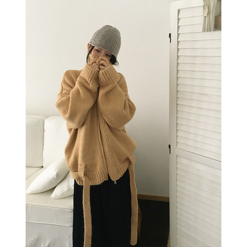 Stand up collar long sleeved sweater