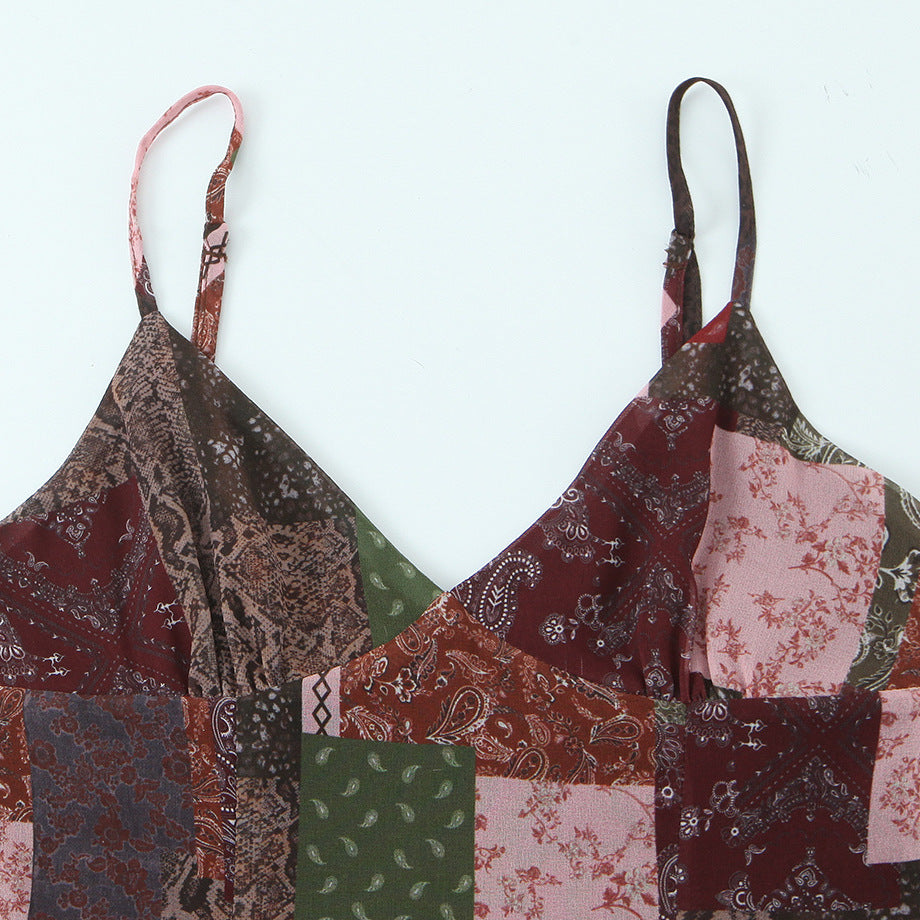 Retro style patchwork camisole dress