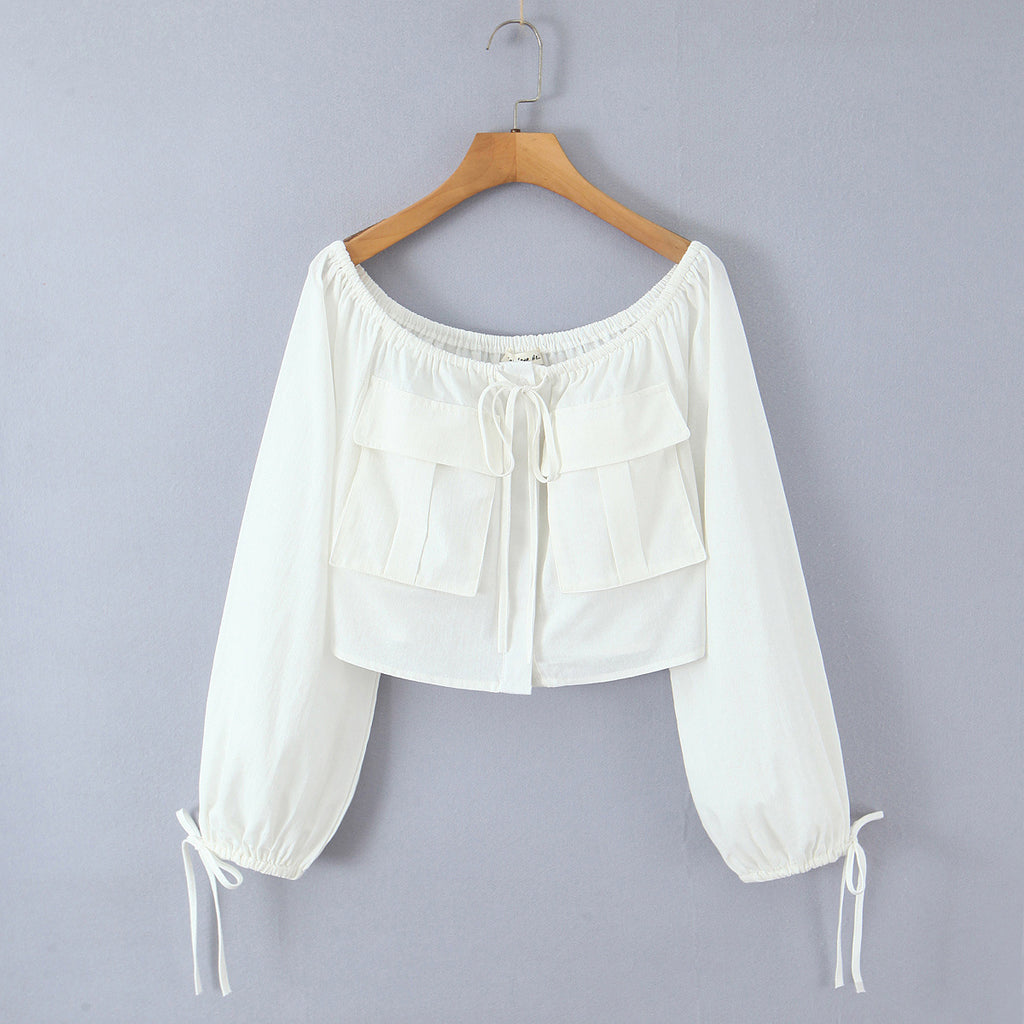 One-Shoulder Tie-Up Top + Pocket-Detailed Skirt Set for Women