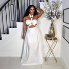 Women's Padded Strapless Top with Halter Neckline and Long Dress Two-Piece Set