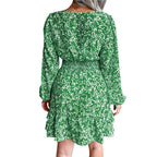 Spring Summer Floral V-Neck Chiffon Dress for Women
