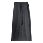 Straight A-line skirt, summer new high-waisted drawstring casual long skirt, fitted umbrella skirt
